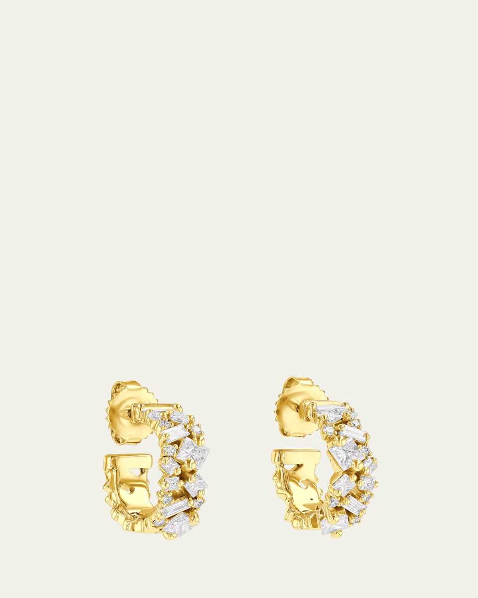18K Yellow Gold La Fantaisie Diamond Mini Hoop Earrings